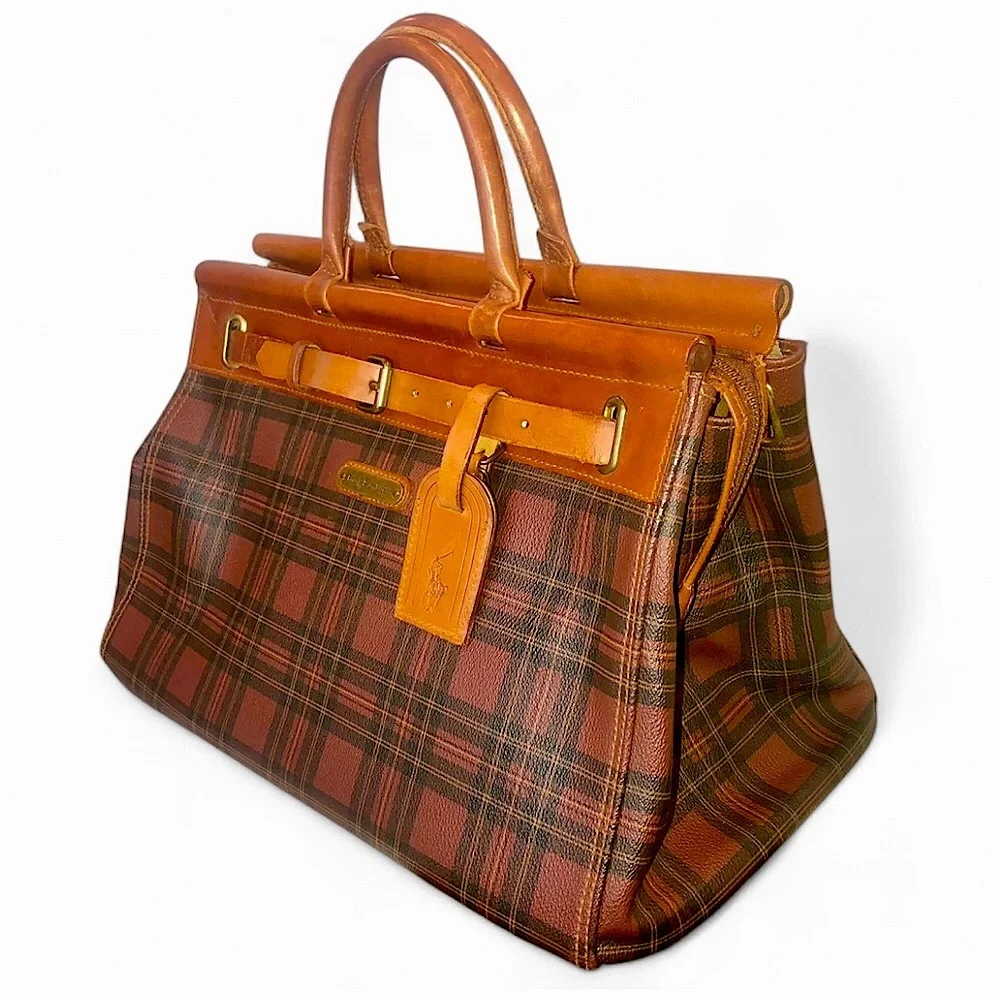 RALPH LAUREN Tartan Plaid Doctor's Boston Weekend Suitcase Briefcase Travel Bag